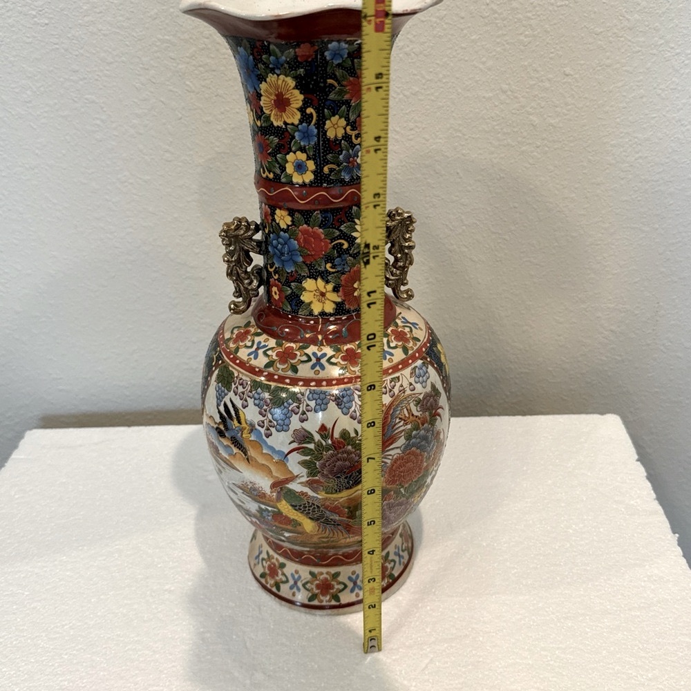 Chinese Antique Double Handle Porcelain Hand Painted Baluster Vase 16 in… - Picture 12 of 12